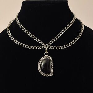 Hand Crafted Silver and Black Pendant Necklace 925